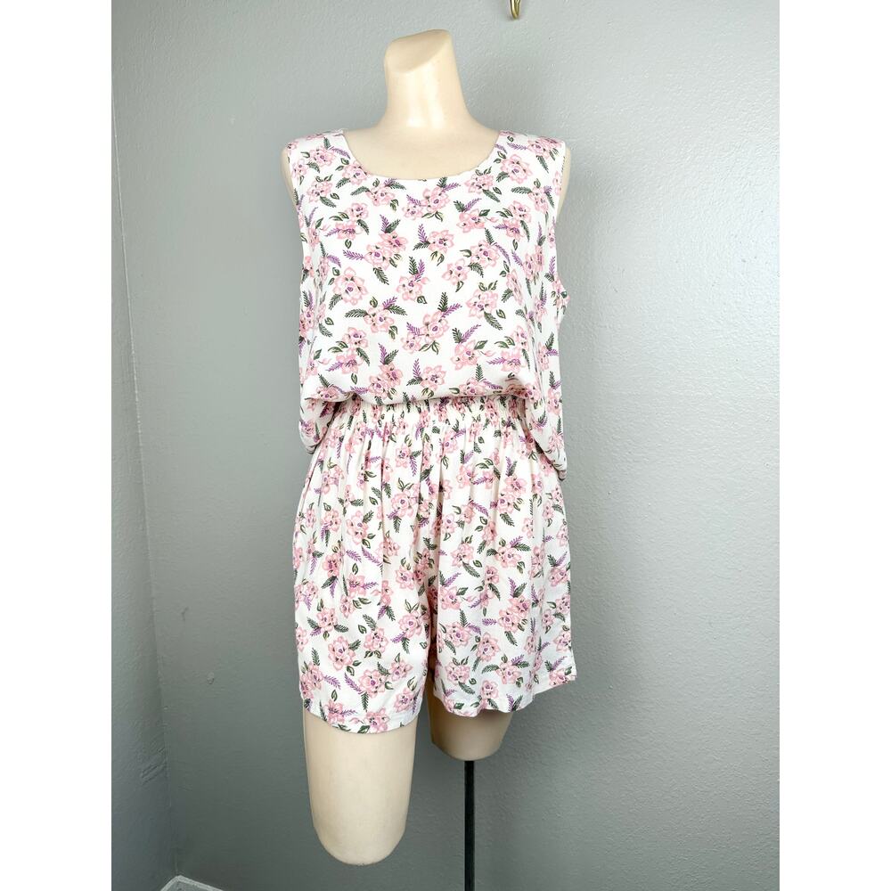 Vintage Floral Matching Set Pajamas Co-Ord Tank Top Shorts Lounge WFH Set